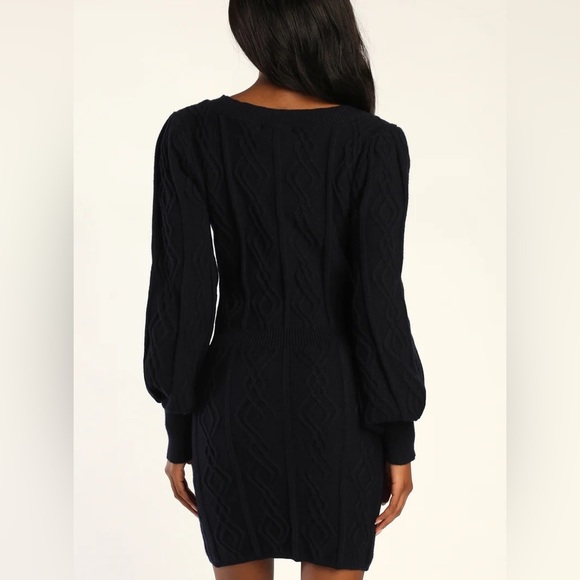 Lulu’s Favorite Days Midnight Blue Cable Knit Mini Sweater Dress - Picture 4 of 8